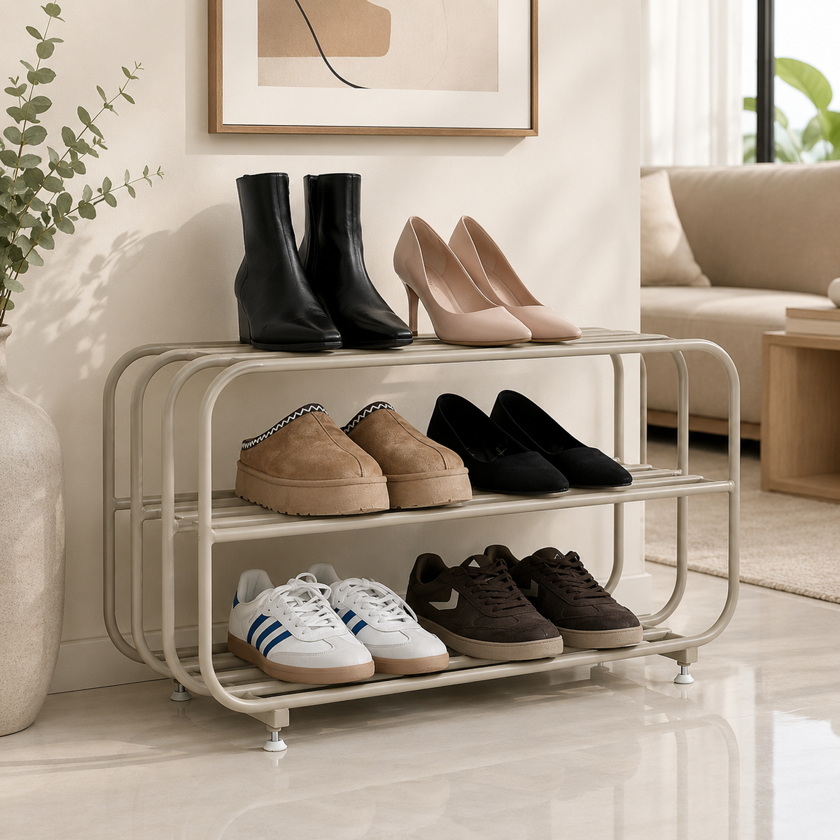 Porte-chaussures métal beige – vue 2