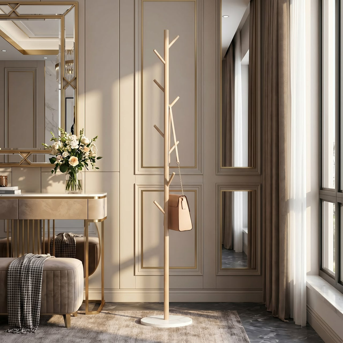 Porte-manteau Nordik beige avec base en marbre