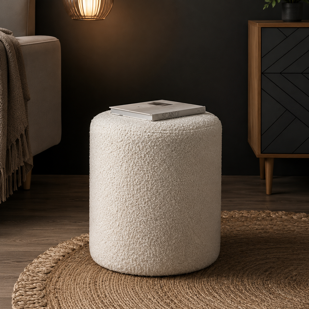 Pouf Mimosa bouclé beige 50 × 35 cm