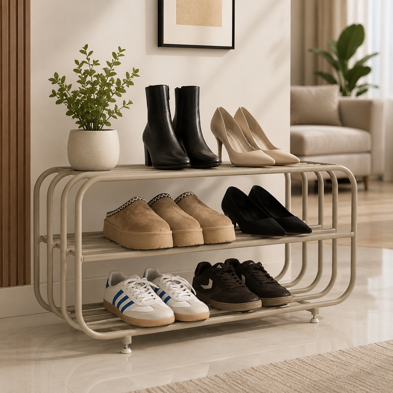 Porte-chaussures métal beige – vue 4