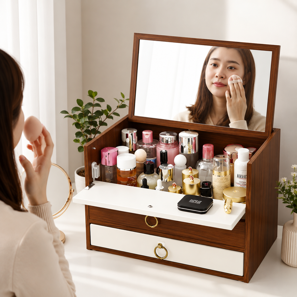 Boîte de rangement cosmétique avec miroir