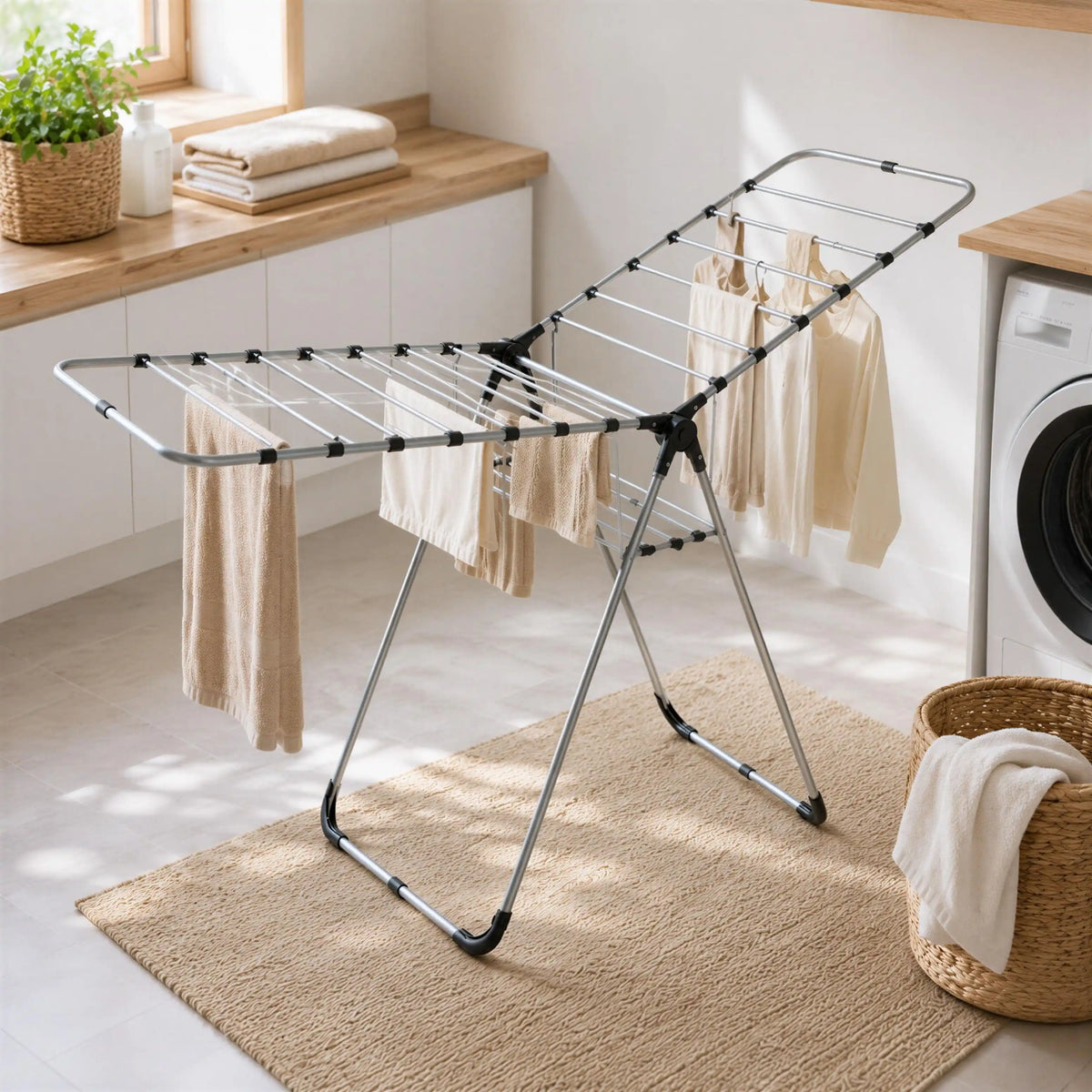 Étendoir à linge pliable 178 cm acier argent et noir