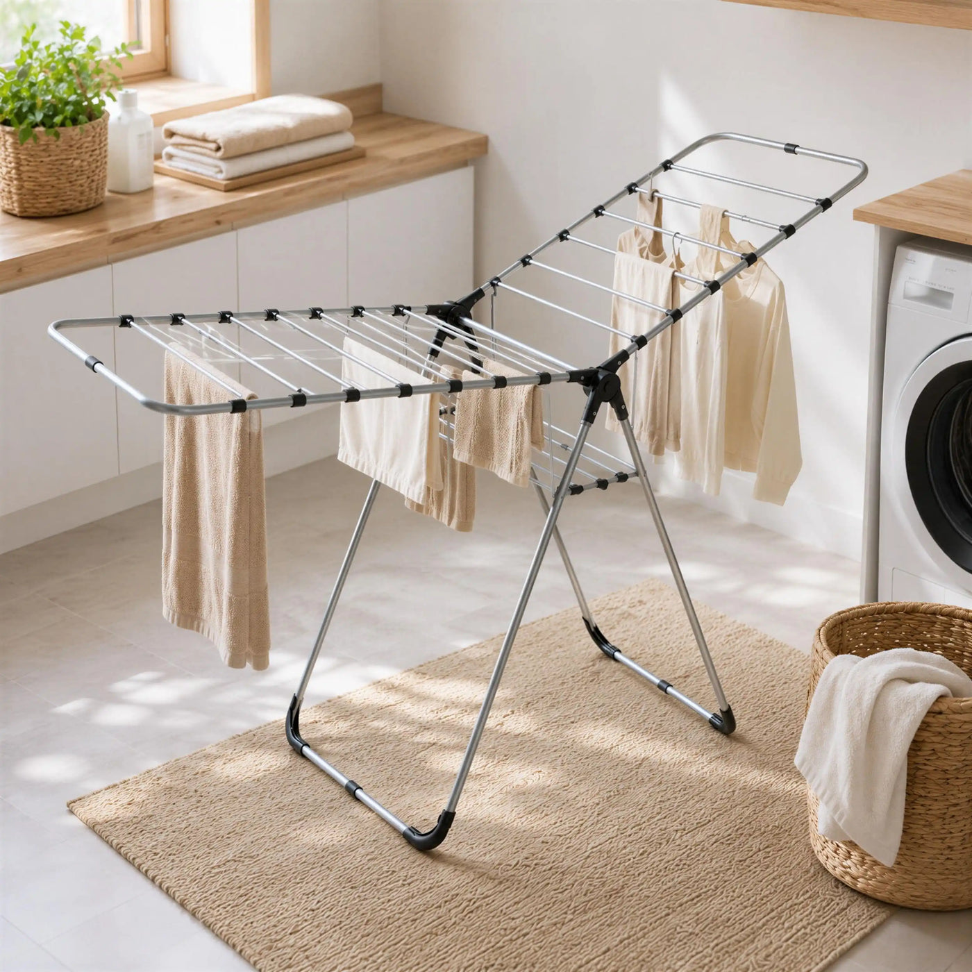 Étendoir à linge pliable 178 cm acier argent et noir