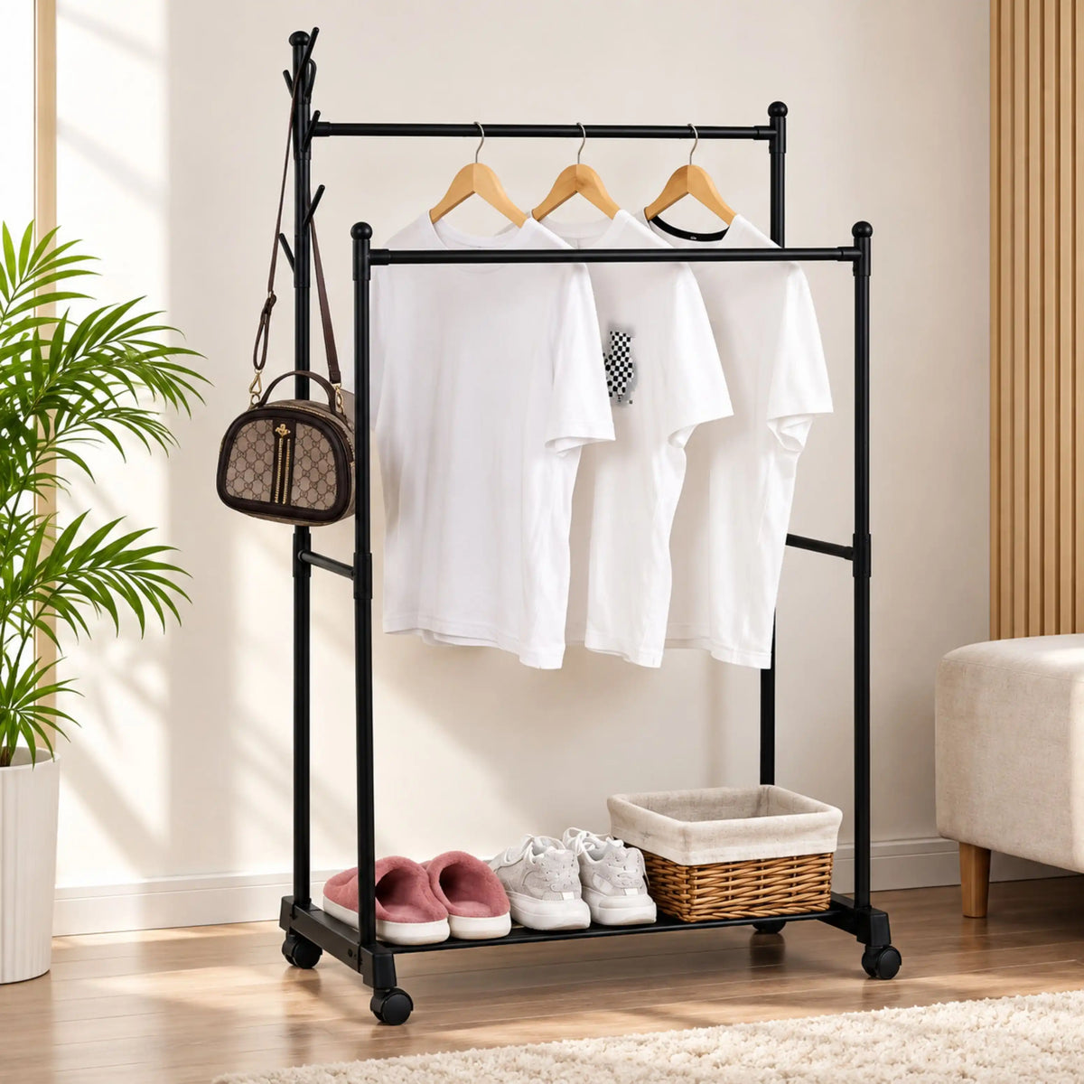 Porte-Vêtements Multifonction 152 cm en Métal Noir