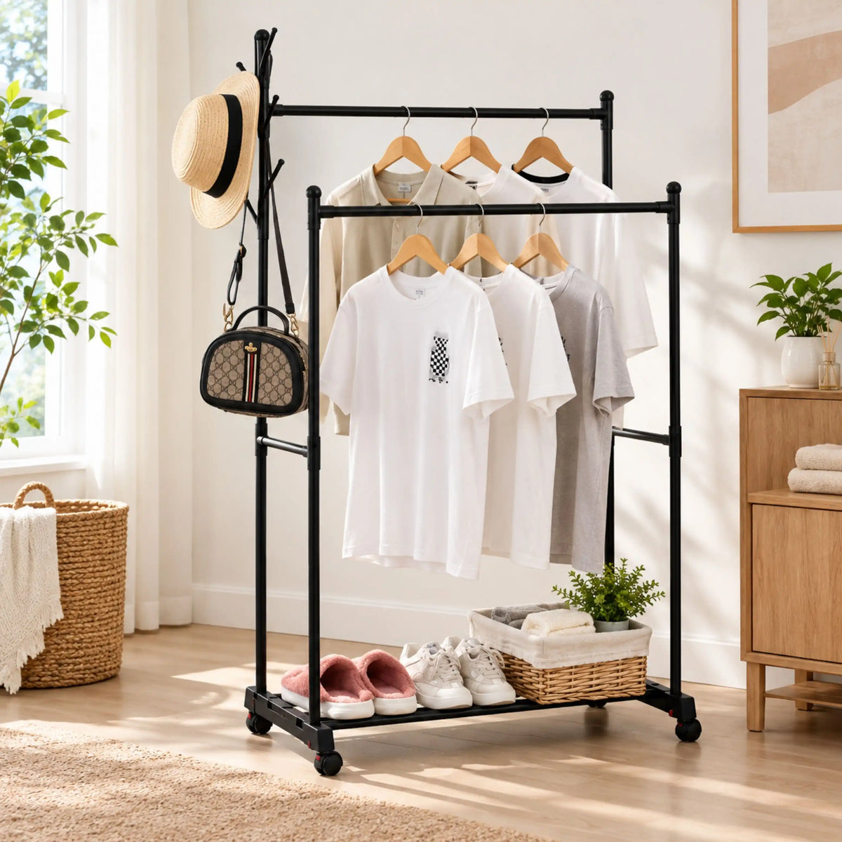 Porte-Vêtements Multifonction 152 cm en Métal Noir