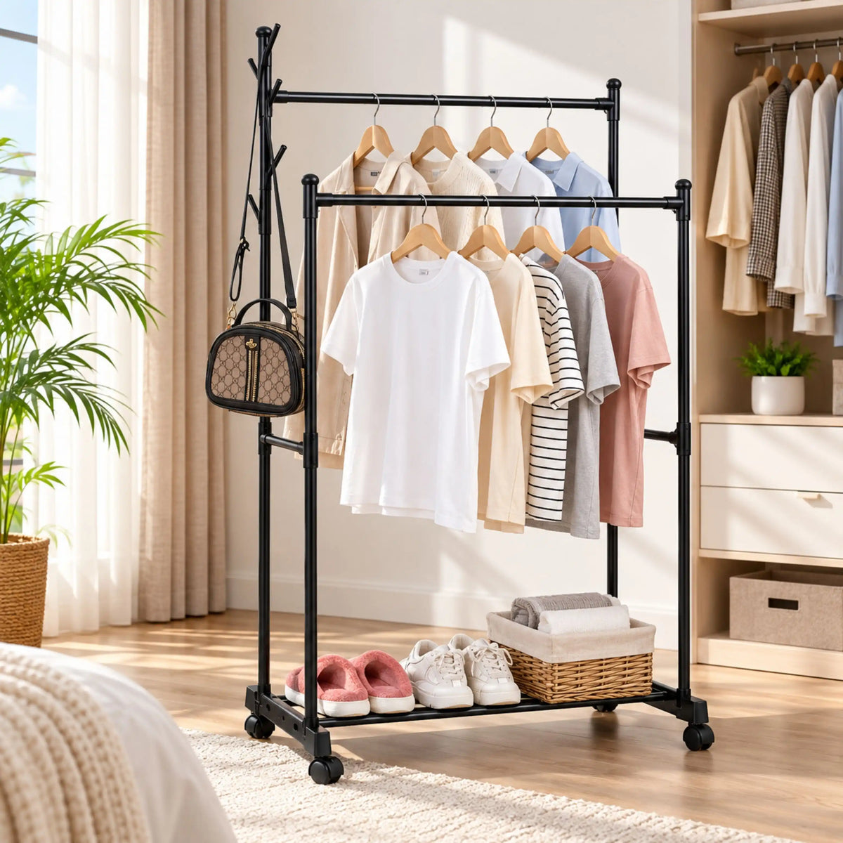 Porte-Vêtements Multifonction 152 cm en Métal Noir