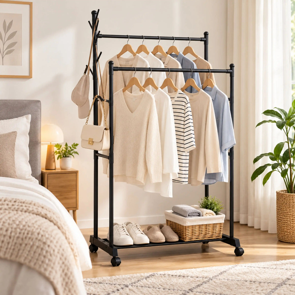 Porte-Vêtements Multifonction 152 cm en Métal Noir