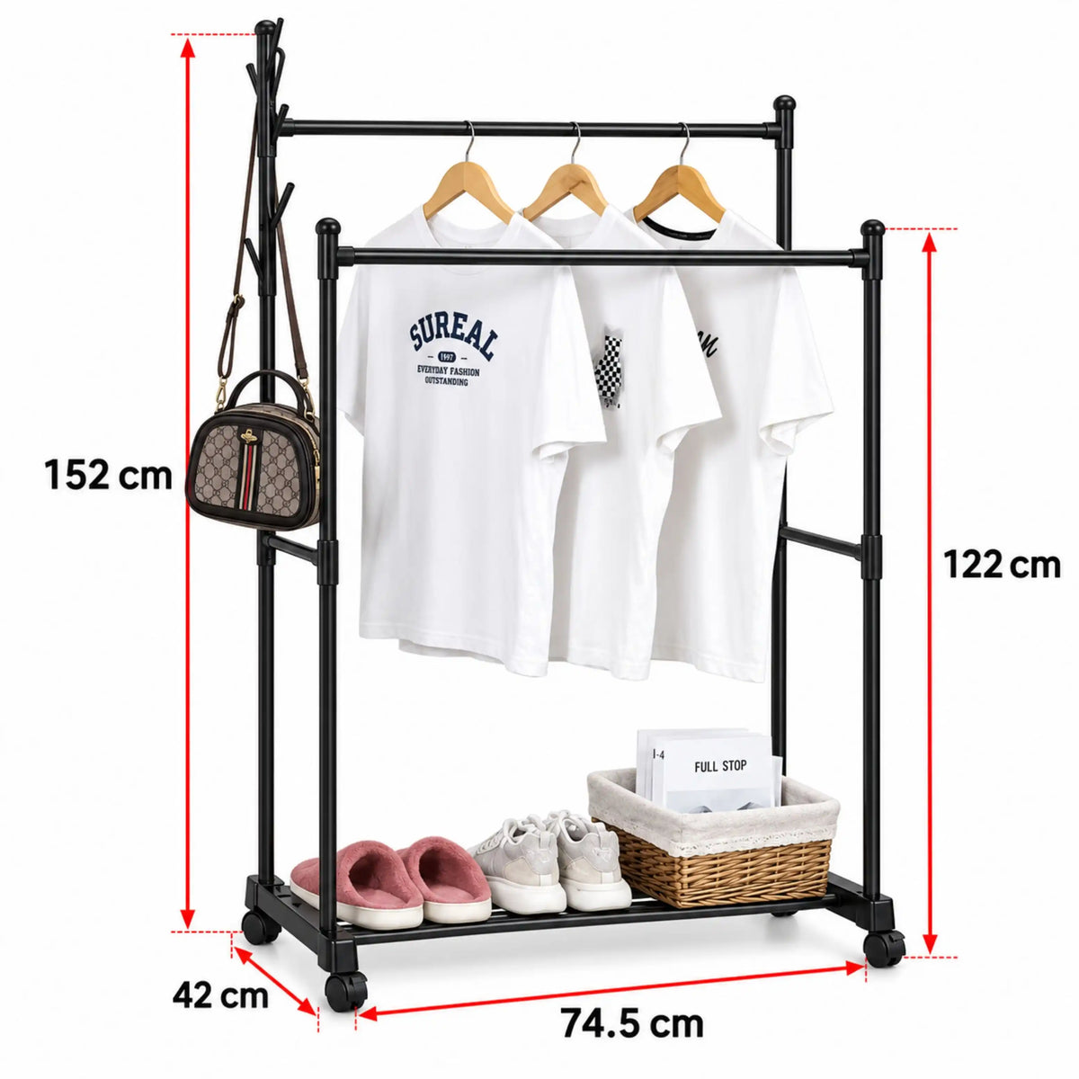 Porte-Vêtements Multifonction 152 cm en Métal Noir