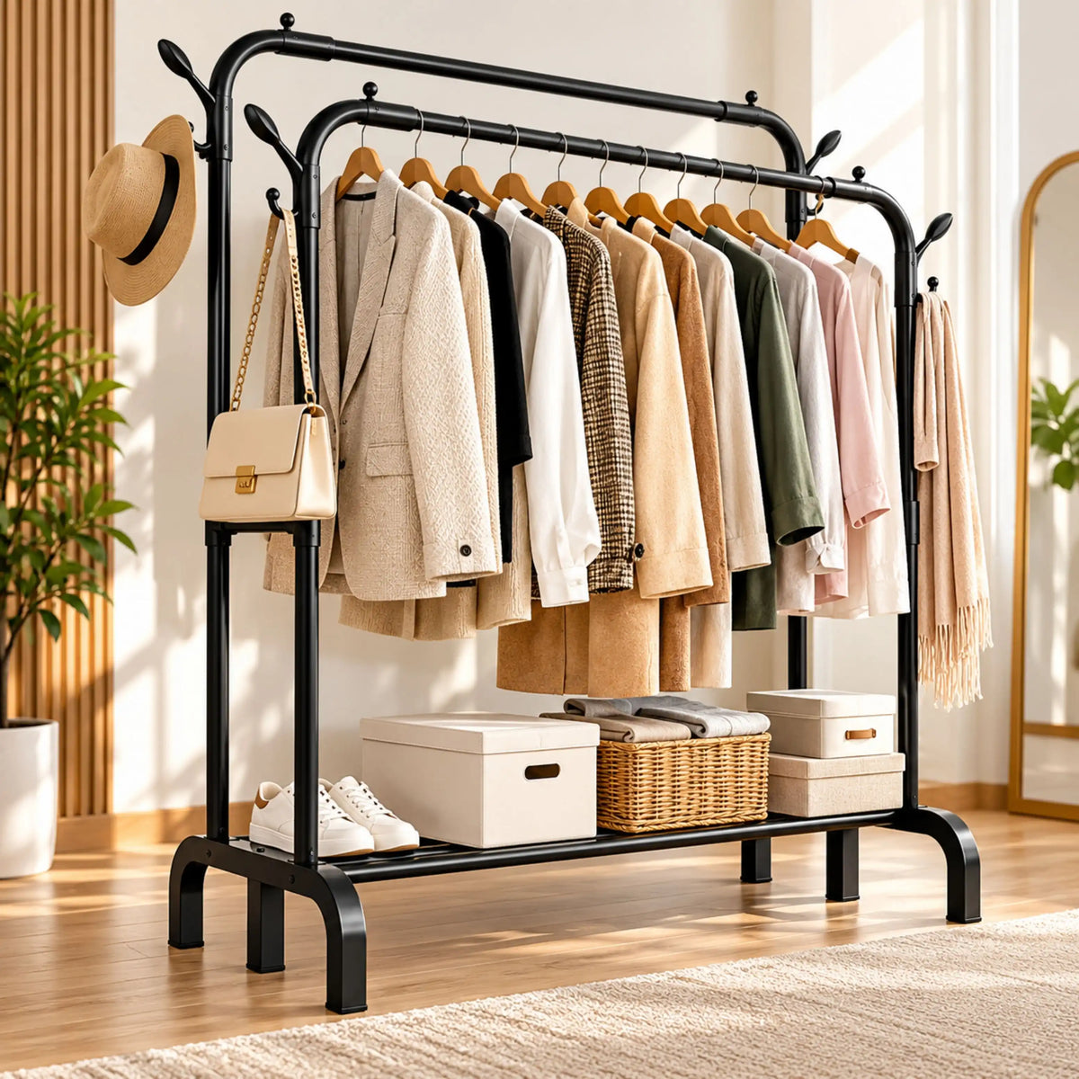 Porte-Vêtements Double Barre 150 cm Métal Noir – TM-803