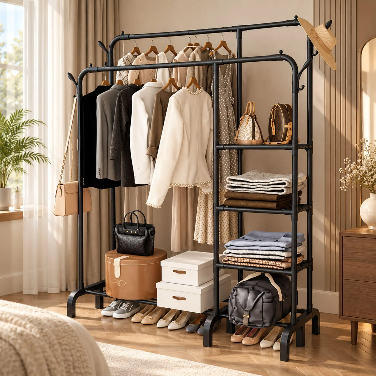 Porte-Vêtements Multifonction Métal Noir 156 cm – TM-806