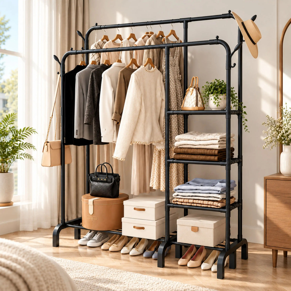 Porte-Vêtements Multifonction Métal Noir 156 cm – TM-806