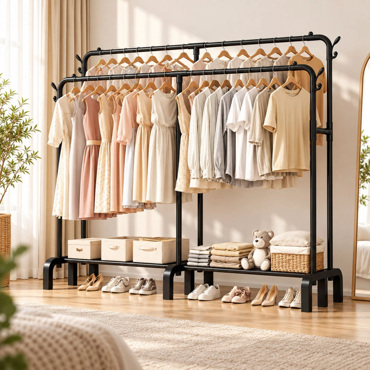 Porte-Vêtements Double en Métal Noir 190 cm – TM-805