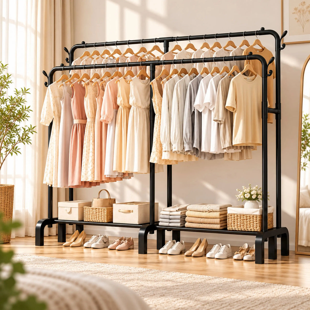 Porte-Vêtements Double en Métal Noir 190 cm – TM-805