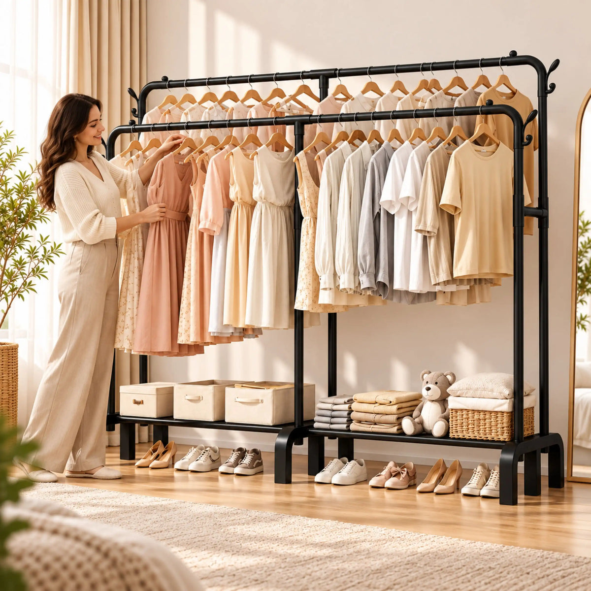 Porte-Vêtements Double en Métal Noir 190 cm – TM-805