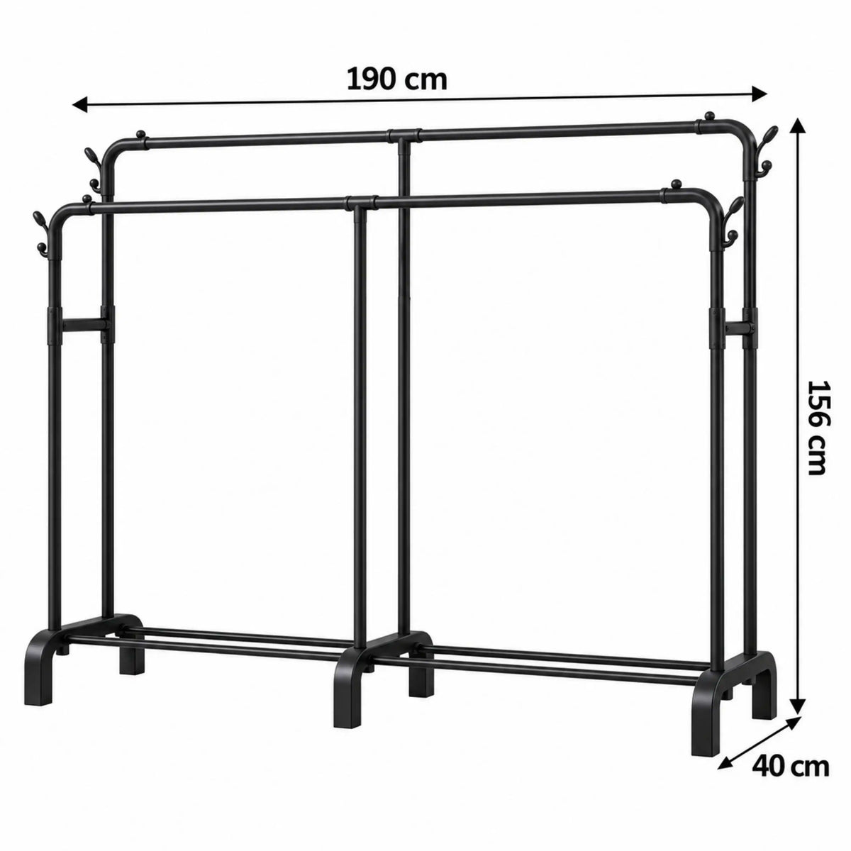 Porte-Vêtements Double en Métal Noir 190 cm – TM-805