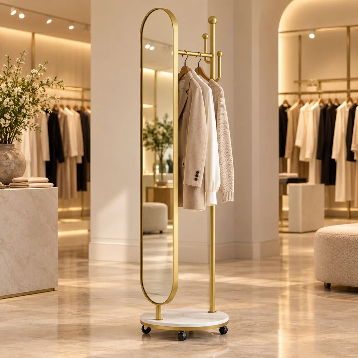 Miroir sur Pied avec Porte-Manteau APOLLO – Doré