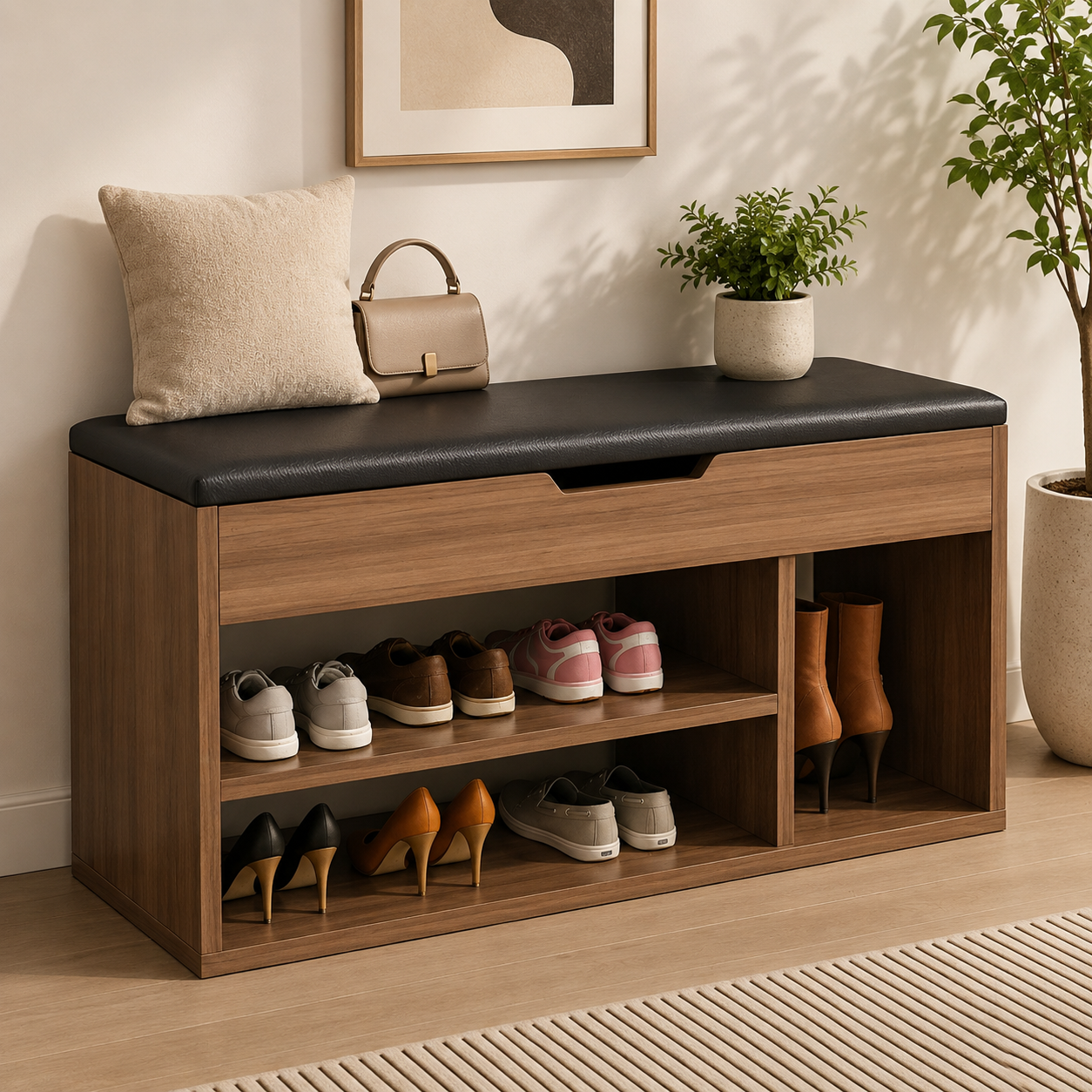 Banc à chaussures CozyBench assise noire – vue 3