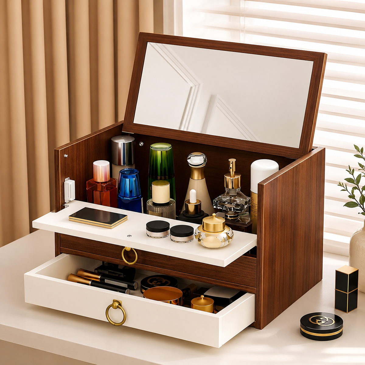 Boîte de rangement cosmétique avec miroir – vue 2