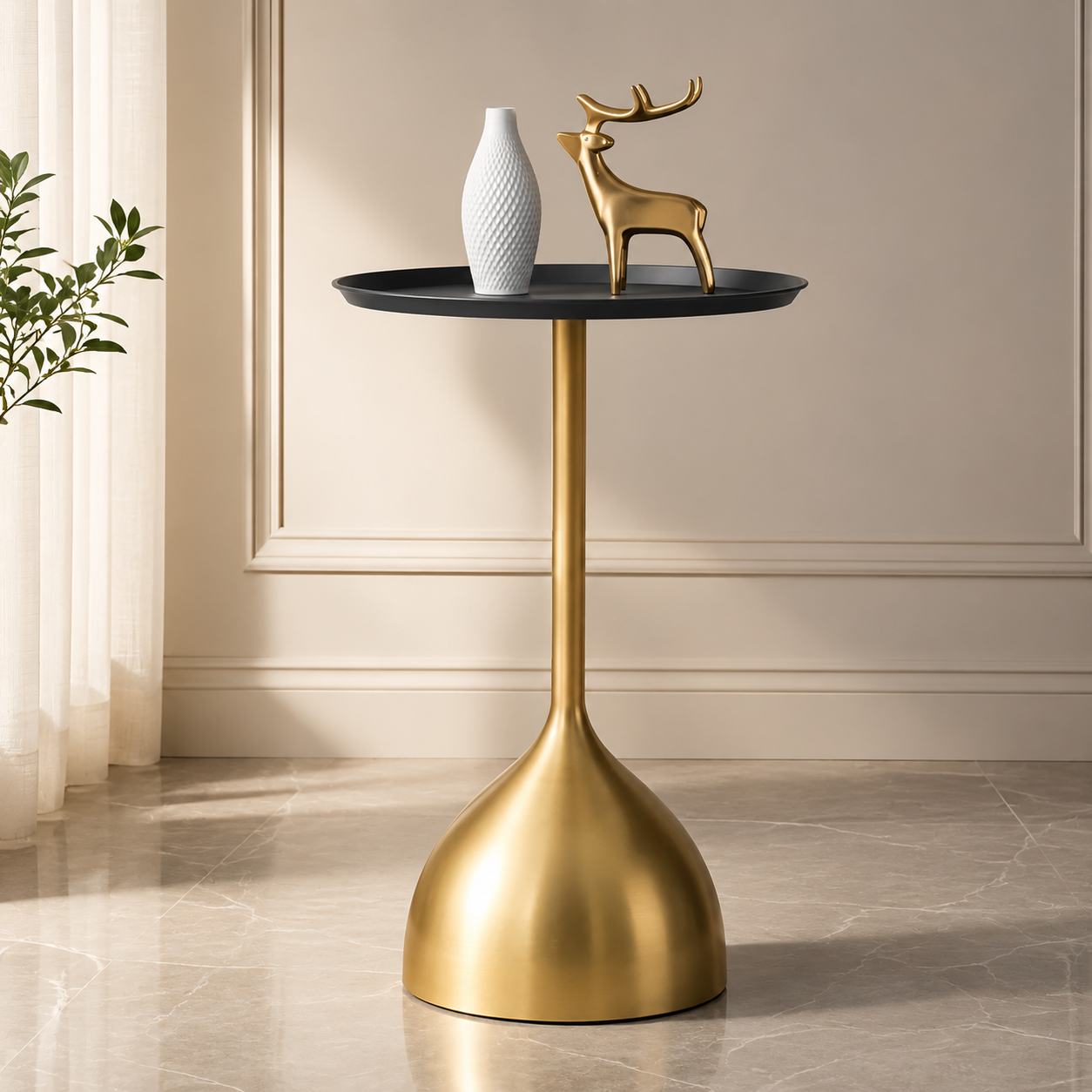 Table de café ELORA noir et doré 40 × 60 cm