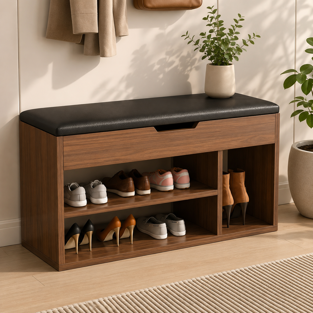 Banc à chaussures CozyBench assise noire – vue 2