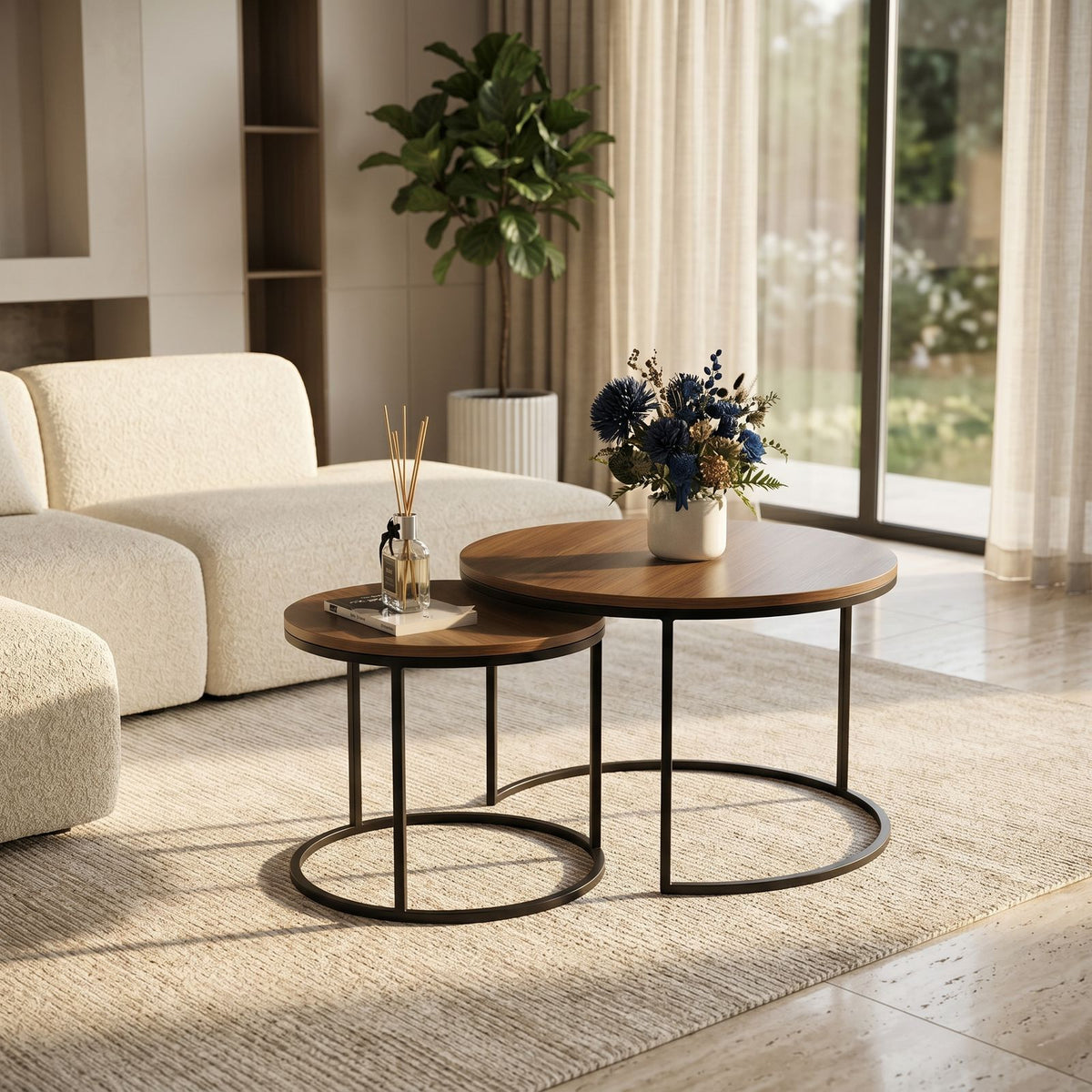Ensemble tables gigognes effet noyer premium