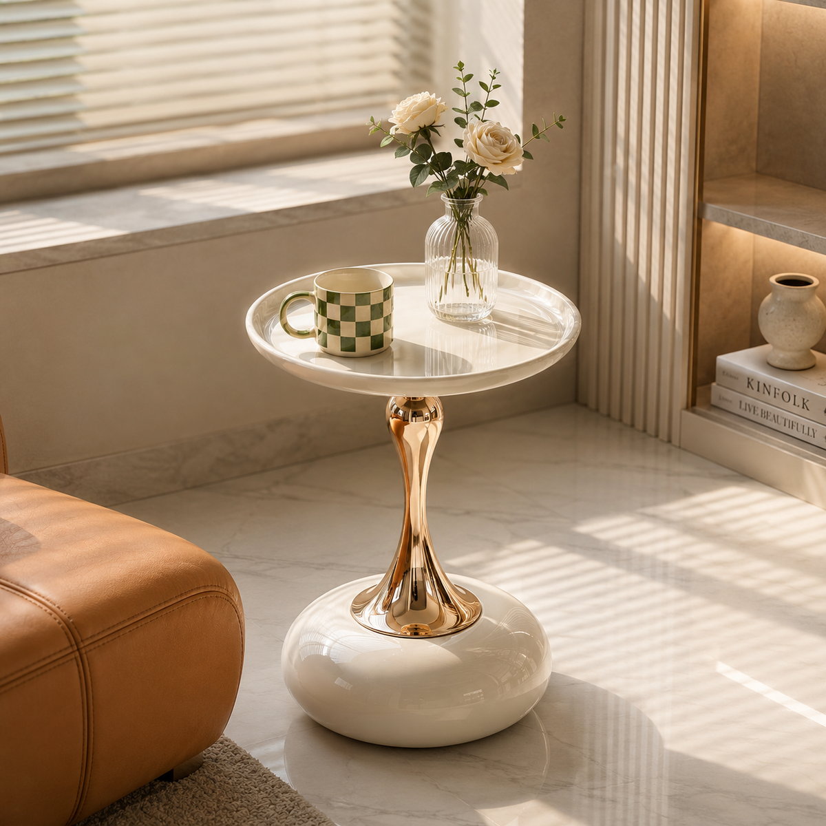 Table de café LUNARA blanc et doré 40 × 55 cm