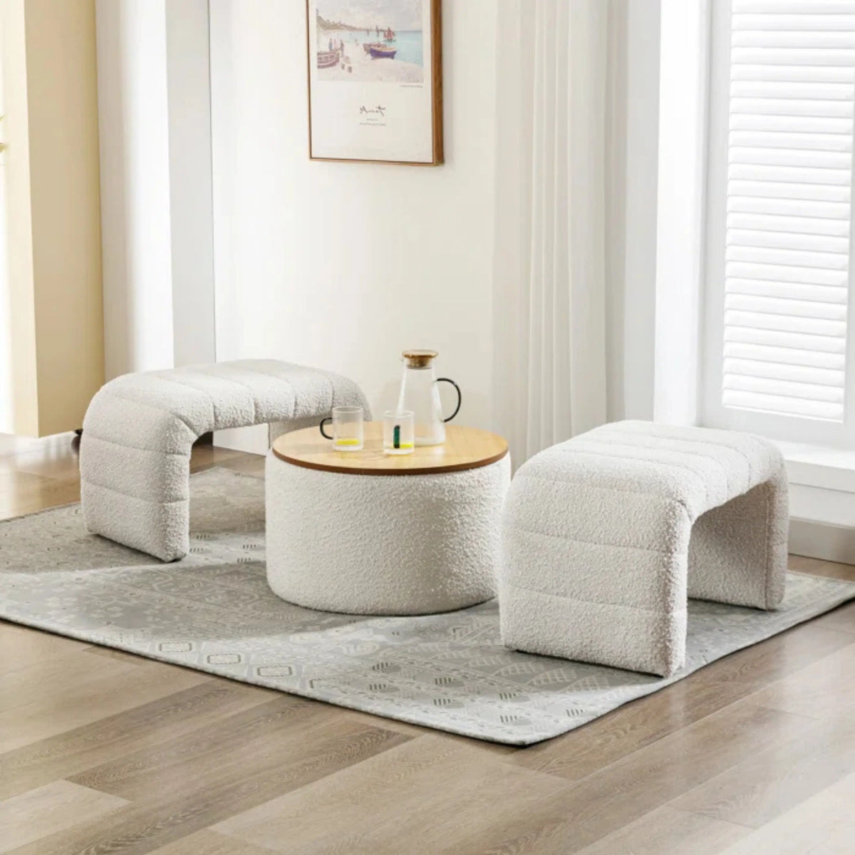 Table Boucle avec Rangement Beige & Marron 70x40cm