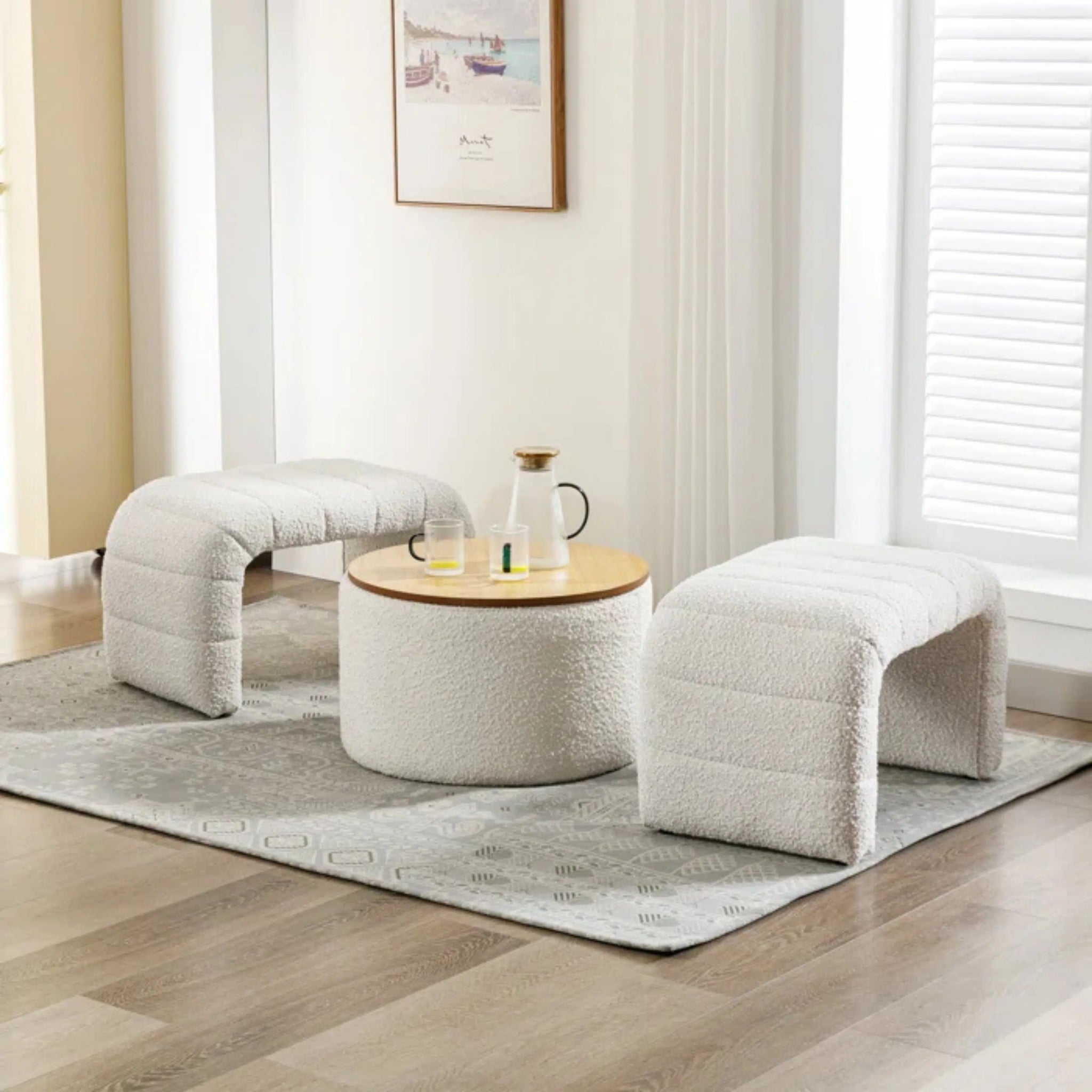 Table Boucle avec Rangement Beige & Marron 70x40cm