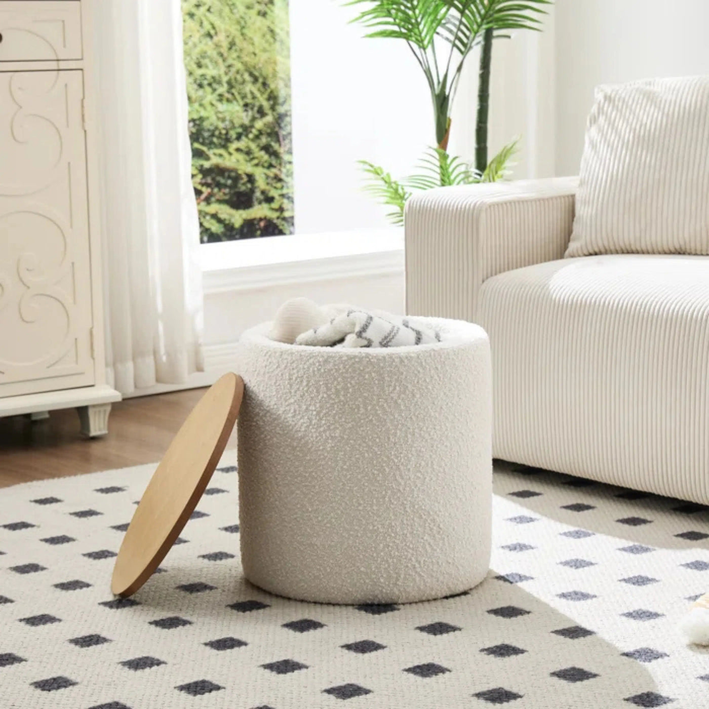 Pouf Boucle avec Rangement Beige & Marron 50x40cm