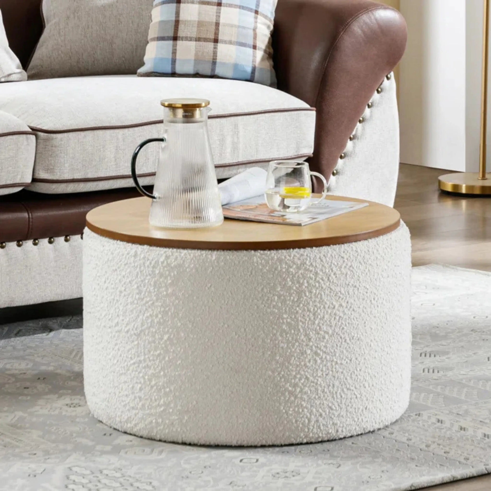 Table Boucle avec Rangement Beige & Marron 70x40cm