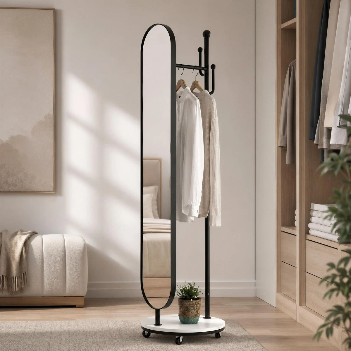 Miroir sur Pied avec Porte-Manteau APOLLO – Noir