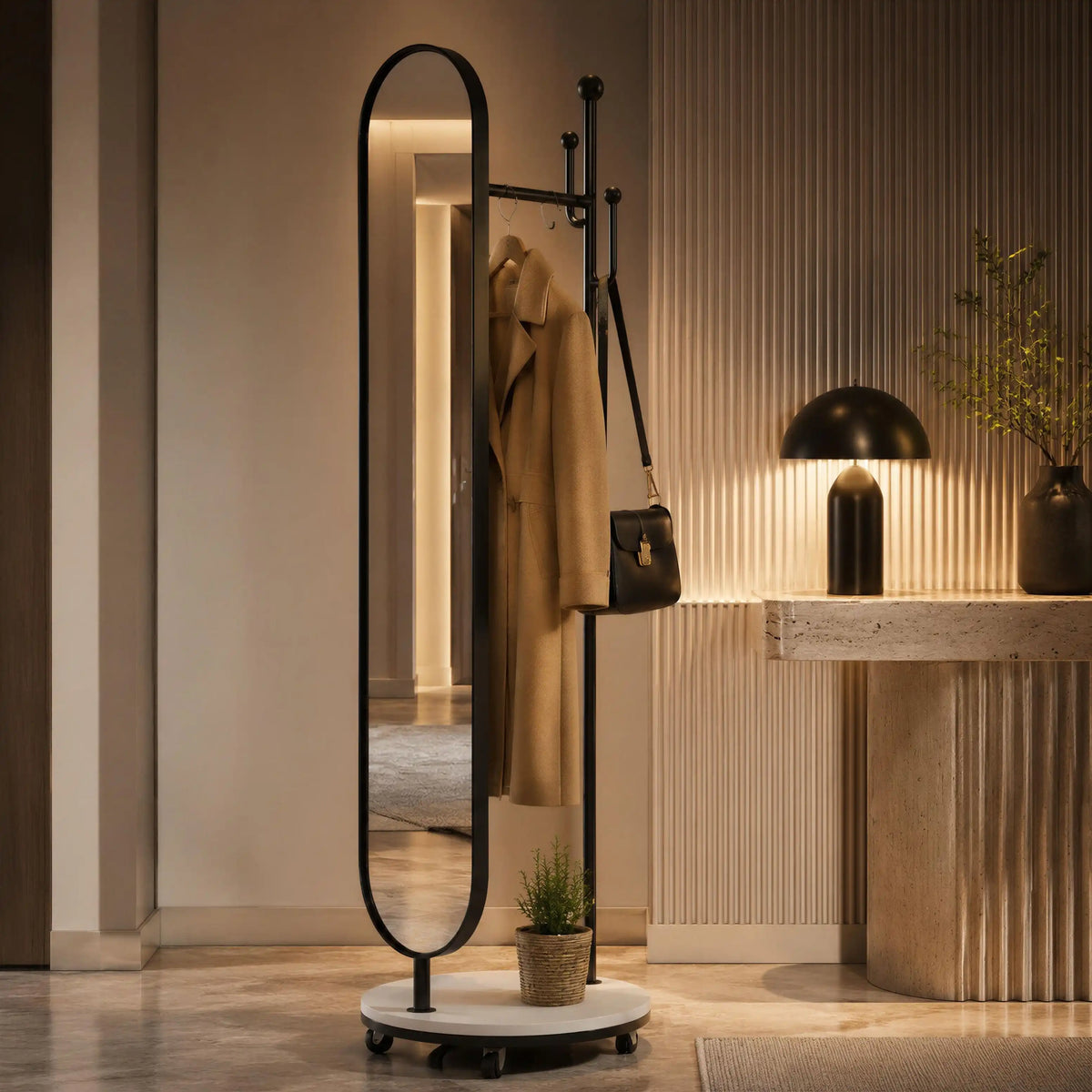 Miroir sur Pied avec Porte-Manteau APOLLO – Noir