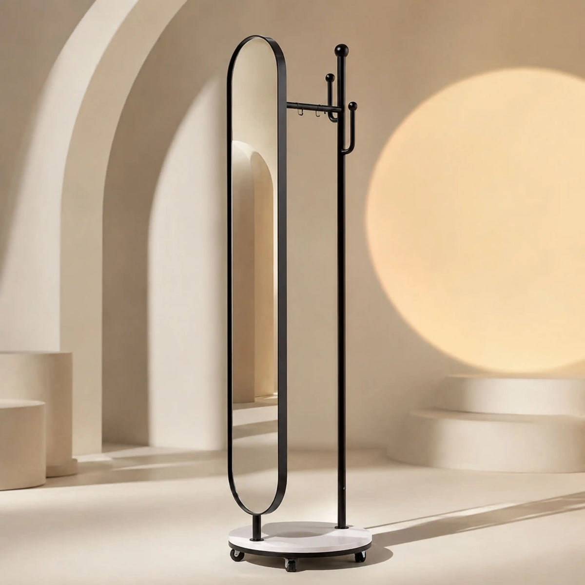 Miroir sur Pied avec Porte-Manteau APOLLO – Noir